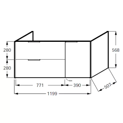 Meuble sous plan-vasque Bastille 120cm 2 tiroirs + 1 porte � droite Laque  - JACOB DELAFON R�f. EB2253D-T-L