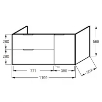 Meuble sous plan-vasque Bastille 120cm 2 tiroirs + 1 porte &agrave; droite M&eacute;lamin&eacute; - JACOB DELAFON R&eacute;f. EB2253D-T-M