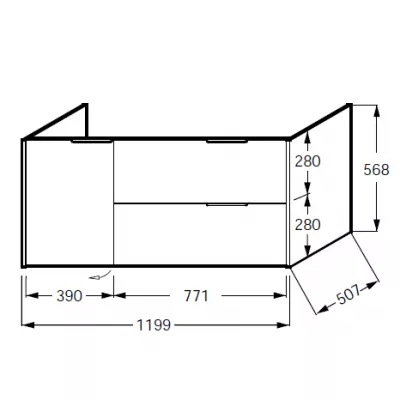 	Meuble sous plan-vasque Bastille 120cm 2 tiroirs + 1 porte � gauche Laque  - JACOB DELAFON R�f. EB2253G-T-L
