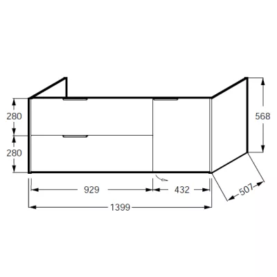 Meuble sous plan-vasque Bastille 140cm 2 tiroirs + 1 porte � droite M�lamin�  - JACOB DELAFON R�f. EB2254D-T-M