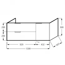 Meuble sous plan-vasque Bastille 140cm 2 tiroirs + 1 porte &agrave; droite M&eacute;lamin&eacute;  - JACOB DELAFON R&eacute;f. EB2254D-T-M
