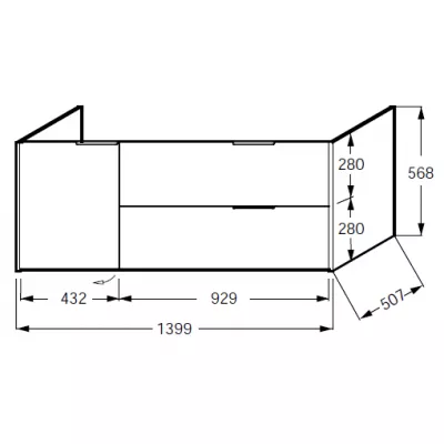 Meuble sous plan-vasque Bastille 140cm 2 tiroirs + 1 porte � gauche Laque - JACOB DELAFON R�f. EB2254G-T-L