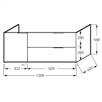 Meuble sous plan-vasque Bastille 140cm 2 tiroirs + 1 porte &agrave; gauche Laque - JACOB DELAFON R&eacute;f. EB2254G-T-L