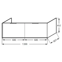 Meuble sous plan-vasque Bastille 140cm 2 tiroirs + 2 tiroirs int&eacute;rieurs Laque  - JACOB DELAFON R&eacute;f. EB2259-laque