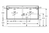 Meuble sous plan-vasque Bastille 140cm 2 tiroirs M&eacute;lamin&eacute; - JACOB DELAFON R&eacute;f. EB2244-T-M
