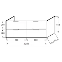 Meuble sous plan-vasque Bastille 140cm 2 tiroirs M&eacute;lamin&eacute; - JACOB DELAFON R&eacute;f. EB2244-T-M