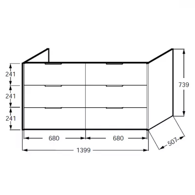 Meuble sous plan-vasque Bastille 140cm 6 tiroirs  Laque  - JACOB DELAFON R�f. EB2249-T-L