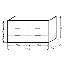Meuble sous plan-vasque Bastille 140cm 6 tiroirs  Laque  - JACOB DELAFON R&eacute;f. EB2249-T-L