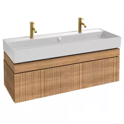 Meuble sous table Caf� Terrace 120cm 2 tiroirs Ch�ne structur� \ Drap de soie\  - JACOB DELAFON R�f. EB2433S-PX-MD