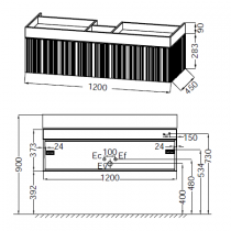 Meuble sous table Café Terrace 120cm 2 tiroirs Chêne structuré \ Drap de soie\  - JACOB DELAFON Réf. EB2433S-PX-MD