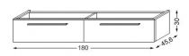 Meuble sous table en laqué sans LED pour double vasque - poignée métal au choix 180 cm - 2 tiroirs - SANIJURA Réf. 115350+115351
