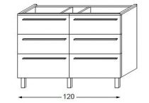 Meuble sous table en mélaminé sans LED pour monovasque 120 cm - 3x2 tiroirs - SANIJURA Réf. 115128