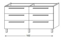 Meuble sous table en mélaminé sans LED pour vasque à droite 160 cm - 3x2 tiroirs - SANIJURA Réf. 115216