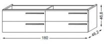 Meuble sous table HALO chêne massif avec LED pour double vasque - poignée bois 180 cm - 2 x 2 tiroirs - SANIJURA Réf. 115554+115