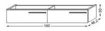 Meuble sous table HALO chêne massif sans LED pour double vasque - poignée bois 180 cm - 2 tiroirs - SANIJURA Réf. 115550+115551