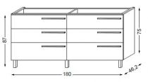 Meuble sous table HALO chêne massif sans LED pour double vasque - poignée bois 180 cm - 3 x 2 tiroirs - SANIJURA Réf. 115580+115