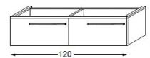 Meuble sous table HALO chêne massif sans LED pour double vasque poignée bois 120 cm - 2 tiroirs - SANIJURA Réf. 115617