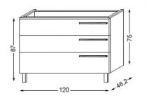Meuble sous table HALO chêne massif sans LED pour double vasque poignée bois 120 cm - 3x1 tiroir - SANIJURA Réf. 115518