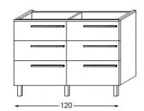 Meuble sous table HALO chêne massif sans LED pour double vasque poignée bois 120 cm - 3x2 tiroirs - SANIJURA Réf. 115693