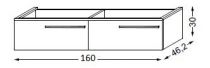 Meuble sous table HALO chêne massif sans LED pour double vasque poignée bois 160 cm - 2 x 1 tiroir - SANIJURA Réf. 115548
