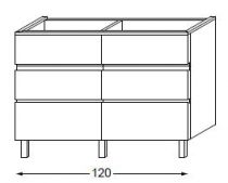 Meuble sous table HALO chêne massif sans LED pour double vasque poignée intégrée 120 cm - 3x2 tiroirs - SANIJURA Réf. 115829