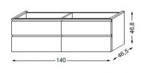 Meuble sous table HALO chêne massif sans LED pour double vasque poignée intégrée 140 cm - 2 x 2 tiroirs - SANIJURA Réf. 115773