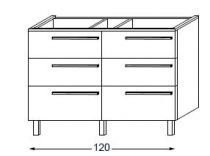 Meuble sous table HALO chêne massif sans LED pour monovasque poignée bois 120 cm - 3x2 tiroirs - SANIJURA Réf. 115690