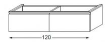 Meuble sous table HALO chêne massif sans LED pour vasque à droite poignée intégrée 120 cm - 2 tiroirs - SANIJURA Réf. 115710