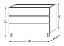 Meuble sous table HALO chêne massif sans LED pour vasque à droite poignée intégrée 120 cm - 3x1 tiroir - SANIJURA Réf. 115826