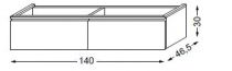 Meuble sous table HALO chêne massif sans LED pour vasque à droite poignée intégrée 140 cm - 2 x 1 tiroir - SANIJURA Réf. 115714