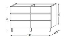 Meuble sous table HALO chêne massif sans LED pour vasque à droite poignée intégrée 140 cm - 3 x 2 tiroirs - SANIJURA Réf. 115834