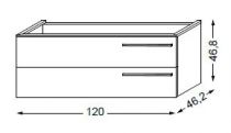 Meuble sous table HALO chêne massif sans LED pour vasque à gauche poignée bois 120 cm - 2x1 tiroir - SANIJURA Réf. 115595