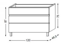Meuble sous table HALO chêne massif sans LED pour vasque à gauche poignée intégrée 120 cm - 3x1 tiroir - SANIJURA Réf. 115827