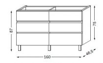 Meuble sous table HALO chêne massif sans LED pour vasque à gauche poignée intégrée 160 cm - 3 x 2 tiroirs - SANIJURA Réf. 115836