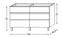 Meuble sous table laqué sans LED pour double vasque poignée intégrée 140 cm - 3 x 2 tiroirs - SANIJURA Réf. 115414