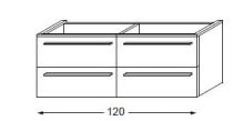 Meuble sous table laqué sans LED pour double vasque poignée métal 120 cm - 2x2 tiroirs - SANIJURA Réf. 115049