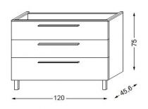Meuble sous table laqué sans LED pour double vasque poignée métal 120 cm - 3x1 tiroir - SANIJURA Réf. 115318