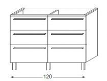 Meuble sous table laqué sans LED pour double vasque poignée métal 120 cm - 3x2 tiroirs - SANIJURA Réf. 115084