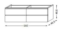 Meuble sous table laqué sans LED pour vasque à droite poignée intégrée 160 cm - 2 x 2 tiroirs - SANIJURA Réf. 115406