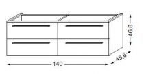 Meuble sous table laqué sans LED pour vasque à droite poignée métal 140 cm - 2 x 2 tiroirs - SANIJURA Réf. 115052