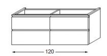 Meuble sous table laqué sans LED pour vasque à gauche poignée intégrée 120 cm - 2x2 tiroirs - SANIJURA Réf. 115983