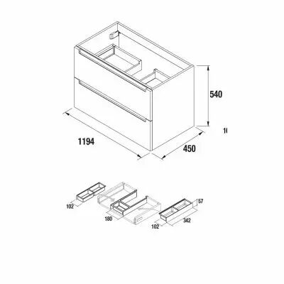 Meuble sous-vasque MONTERREY 120cm 2 tiroirs WHITE COTTON (plan-vasque en option) - SALGAR R�f. 96526