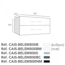 Meuble sous vasque suspendu Belem 80cm 2 tiroirs Noir absolu (vasque en option) - O\'DESIGN Réf. CAISBELEM800NM