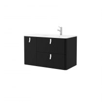 Meuble sous-vasque UNIIQ 90cm 1 porte 2 tiroirs Noir mat (poignées en option) - SALGAR Réf. 24655