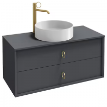 Meuble sous vasque Vivienne 100cm 2 tiroirs Poignées \ Bijou\  Laiton brossé / Laque - Jacob Delafon Réf. EB1508LB3-TL-TL
