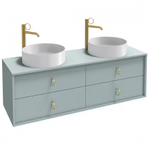 Meuble sous vasque Vivienne 140cm 4 tiroirs poignée \ Bijou\  Laiton brossé / Laque  - Jacob Delafon Réf. EB1512LB3-TL-TL