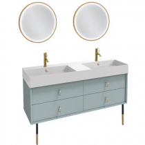 Meuble sous vasque Vivienne 140cm 4 tiroirs poignée \ Bijou\  Laiton brossé / Laque  - Jacob Delafon Réf. EB1512LB3-TL-TL