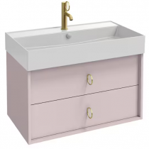 Meuble sous vasque Vivienne 80cm 2 tiroirs poignées \ Bijou\  Laiton brossé / Laque - Jacob Delafon Réf. EB1507LB3-TL-TL