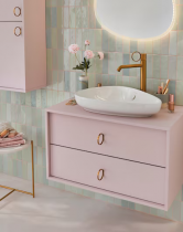 Meuble sous vasque Vivienne 80cm 2 tiroirs poignées \ Bijou\  Laiton brossé / Laque - Jacob Delafon Réf. EB1507LB3-TL-TL