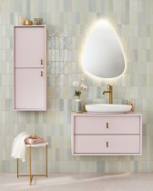 Meuble sous vasque Vivienne 80cm 2 tiroirs poignées \ Bijou\  Laiton brossé / Laque - Jacob Delafon Réf. EB1507LB3-TL-TL